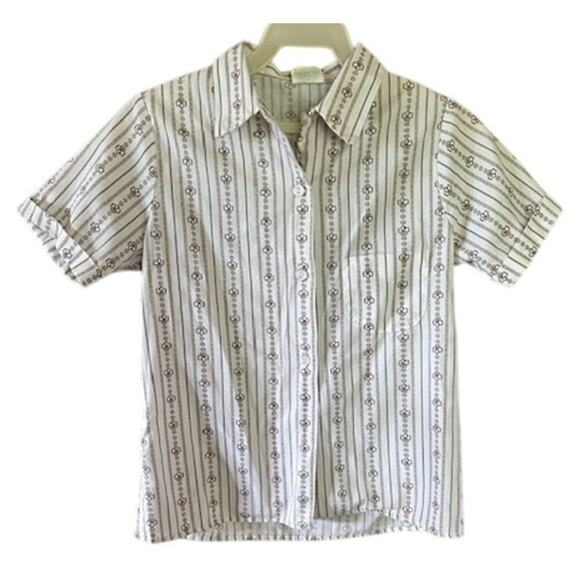 Vintage Girl Scouts Uniform Shirt Size 10 Made in USA Brown Floral Stripe - Picture 1 of 5